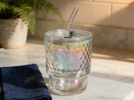 Vaso vidrio tornasolado con sorbete vidrio